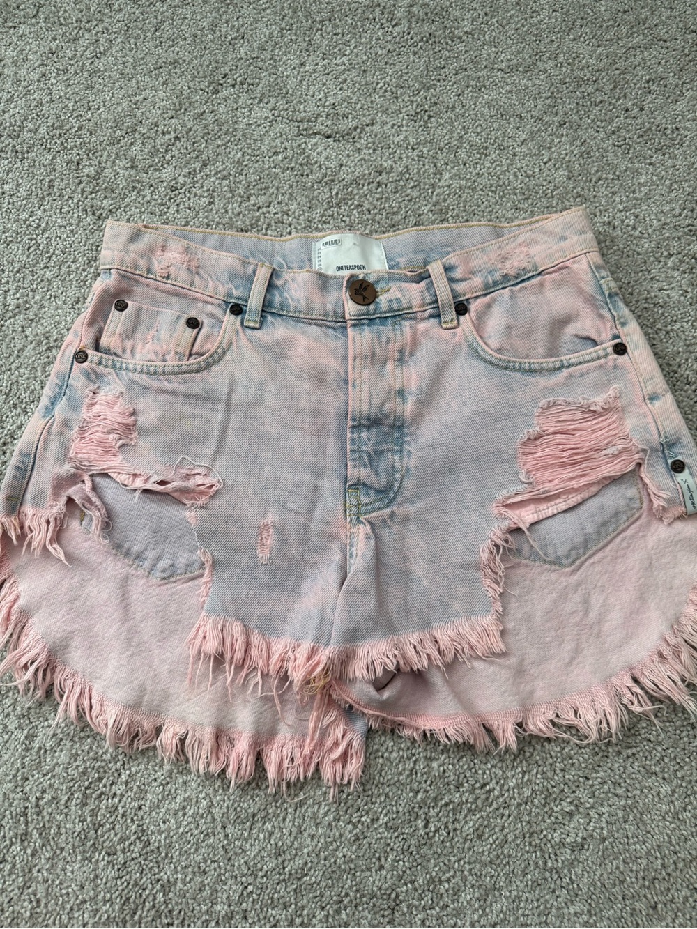One Teaspoon Pink Distressed Frayed Hem Jean Shorts